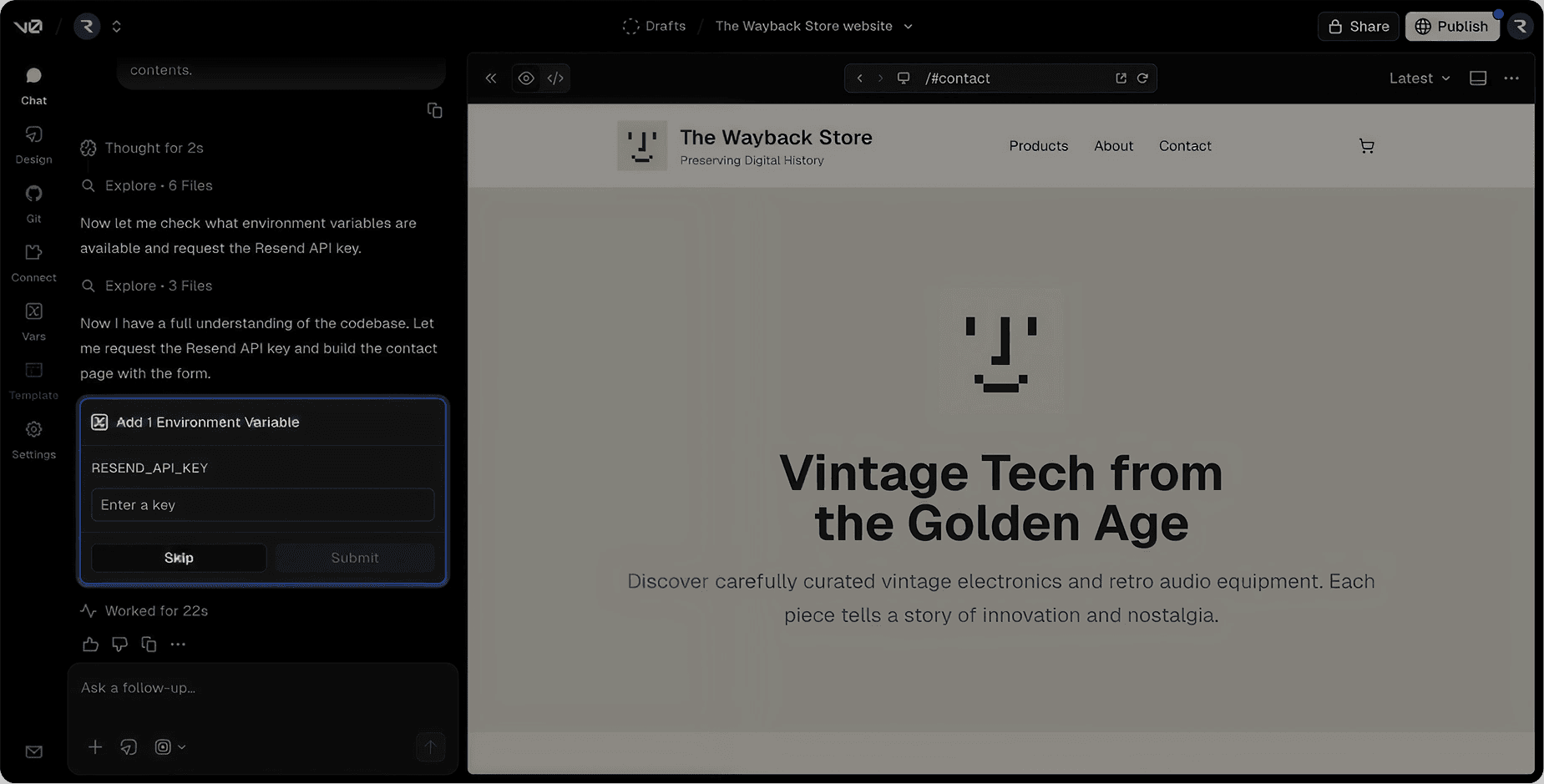 v0 sending an email using Resend